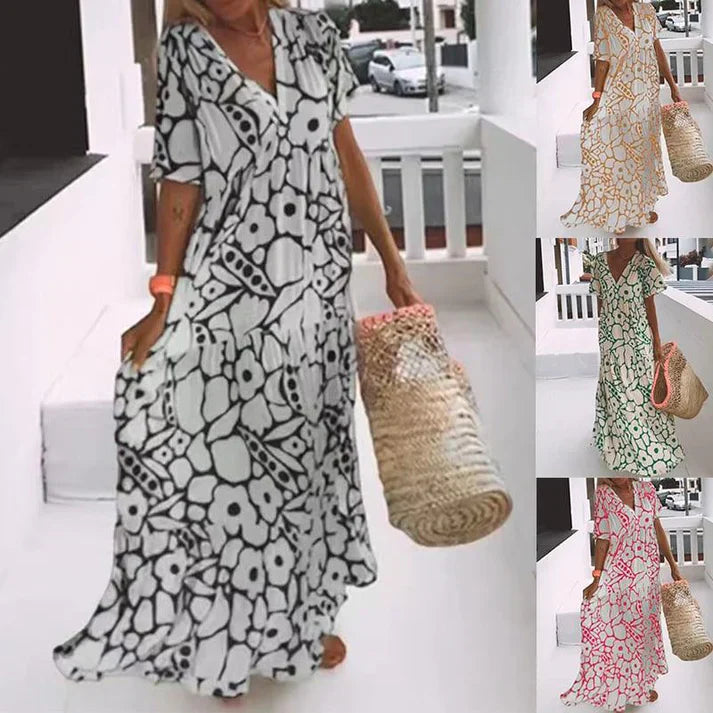 Vestido de verano estampado con cuello en V