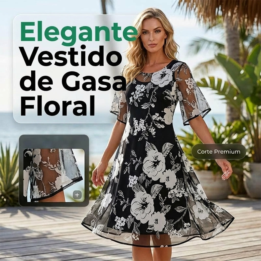 Vestido Capas de Ébano Floral